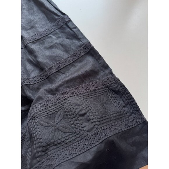 NWOT Vintage 00's TALBOTS Black Linen Lace Trim Tiered Maxi Skirt, Size 16 - Picture 11 of 13